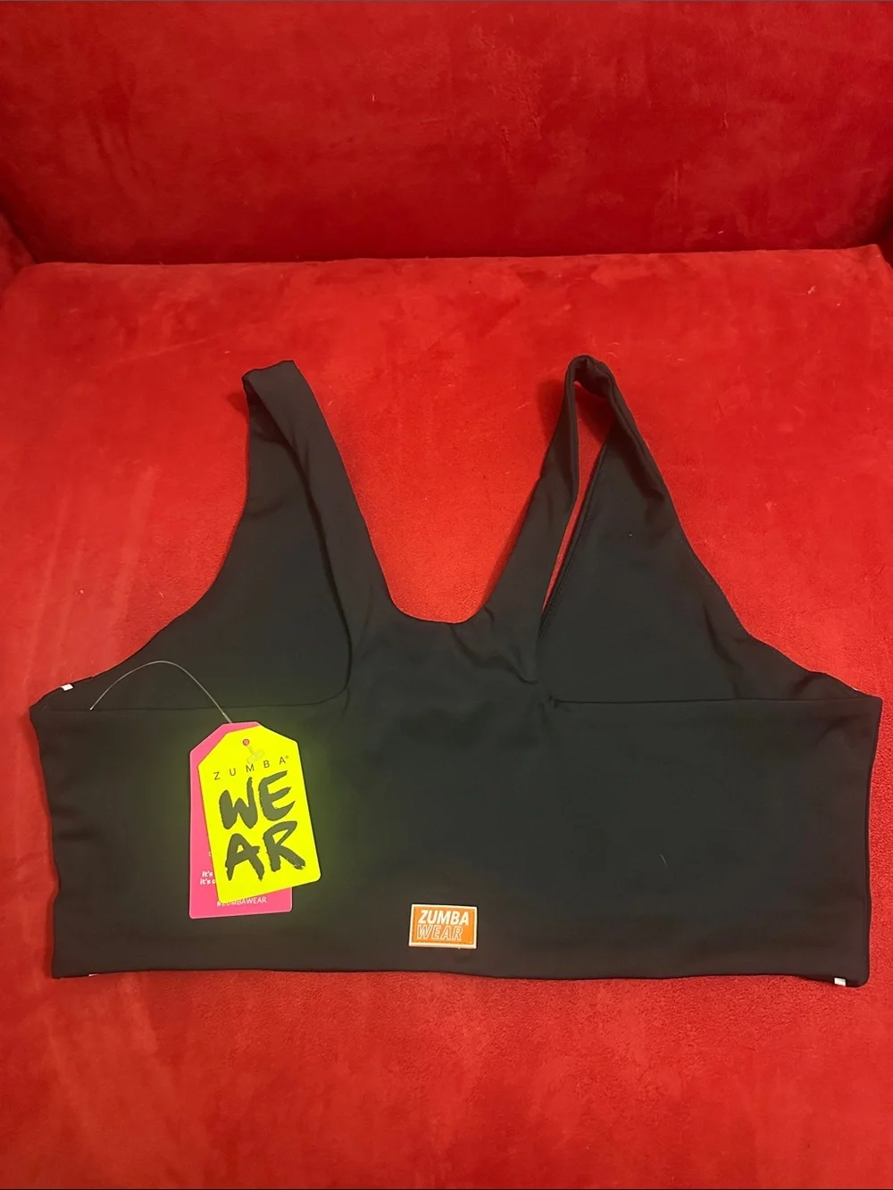 Zumba Fitness Black Logo Racerback Sports Bra with White Trim